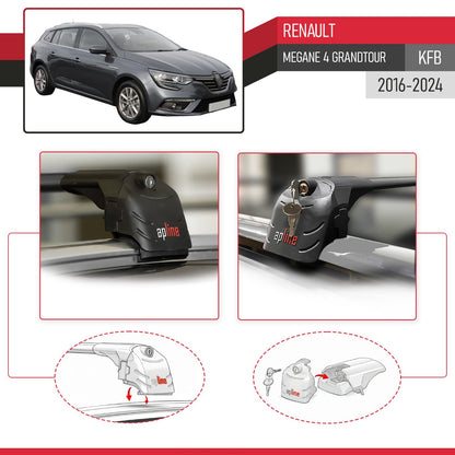 ACE-2 Dakdrager bagagedrager compatibel met Renault Megane 4 (KFB) Grandtour 2016-2023 Spoorstaven Zwart Aluminium 2 Staven