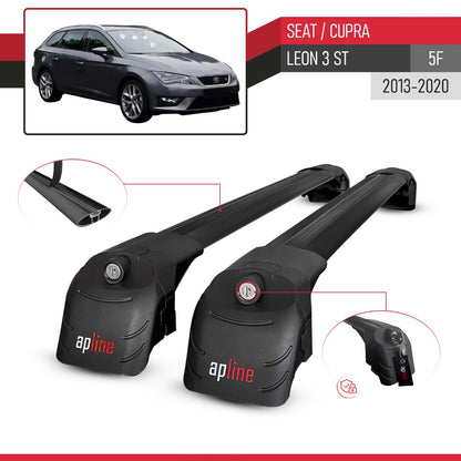 Kompatibel mit Seat Leon 3 (5F) Cupra ST 2013-2020 ACE-2 Relingträger Dachträger Auto Gepäckträger Schwarz Aluminium 2 Stangen