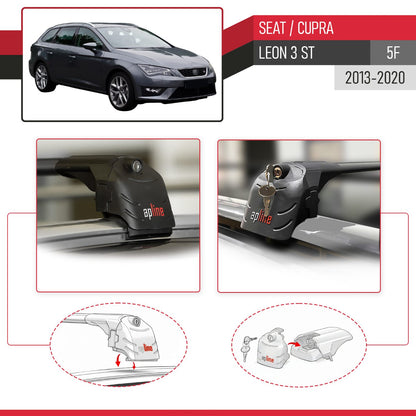 Kompatibel mit Seat Leon 3 (5F) Cupra ST 2013-2020 ACE-2 Relingträger Dachträger Auto Gepäckträger Schwarz Aluminium 2 Stangen