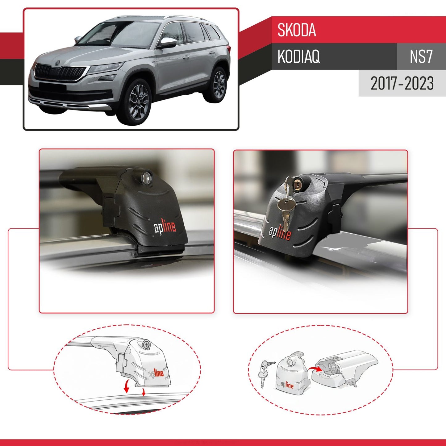 Kompatibel mit Skoda Kodiaq 2017-2023 ACE-2 Relingträger Dachträger Auto Gepäckträger Schwarz Aluminium 2 Stangen