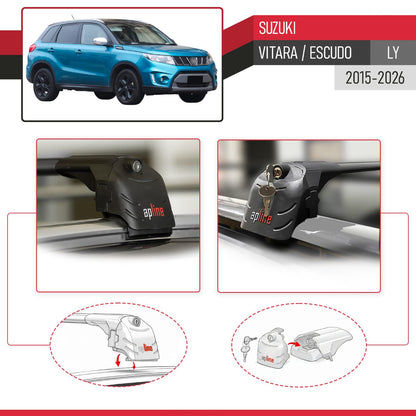 Kompatibel mit Suzuki Vitara/Escudo (LY) 2015-2025 ACE-2 Relingträger Dachträger Auto Gepäckträger Schwarz Aluminium 2 Stangen