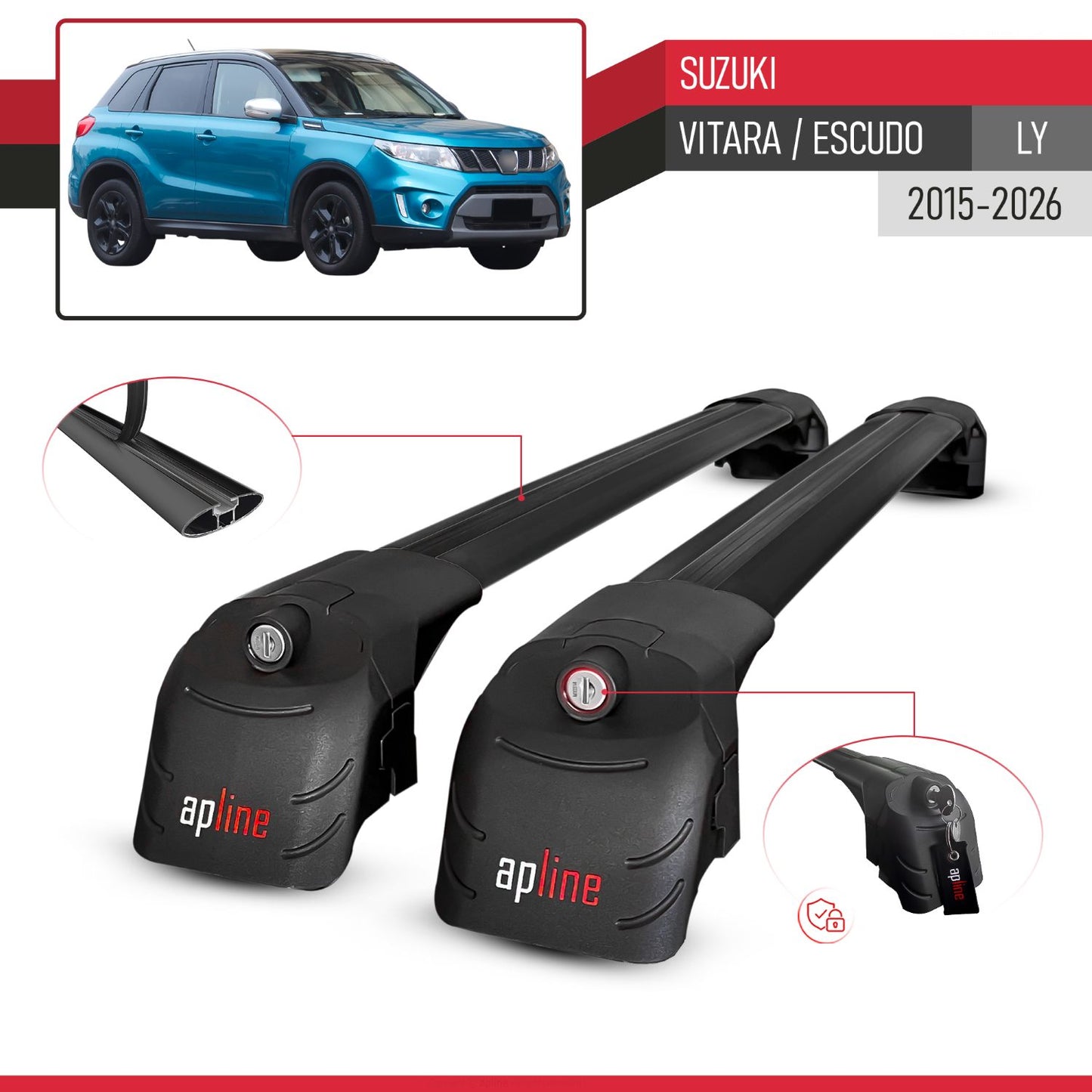 Kompatibel mit Suzuki Vitara/Escudo (LY) 2015-2025 ACE-2 Relingträger Dachträger Auto Gepäckträger Schwarz Aluminium 2 Stangen
