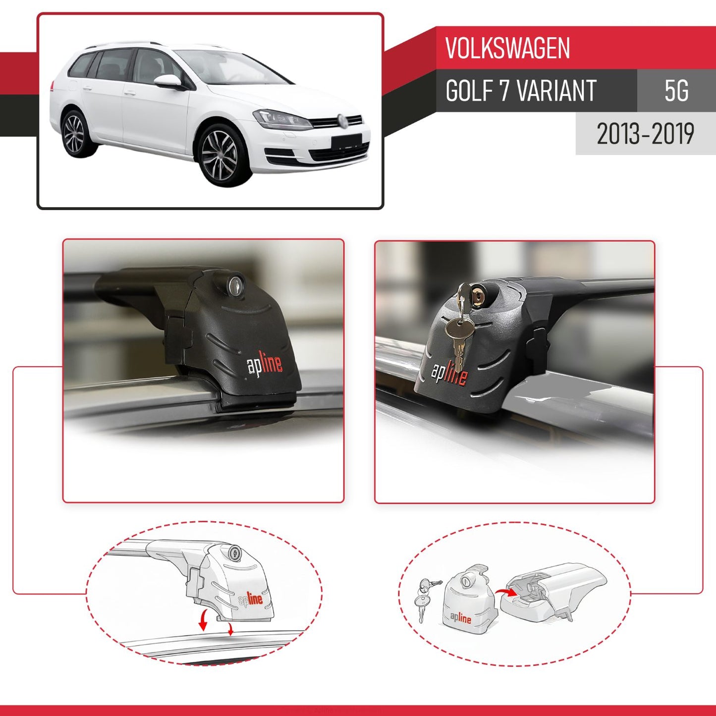 Kompatibel mit Volkswagen Golf 7 (5G) Variant 2013-2019 ACE-2 Relingträger Dachträger Auto Gepäckträger Schwarz Aluminium 2 Stangen
