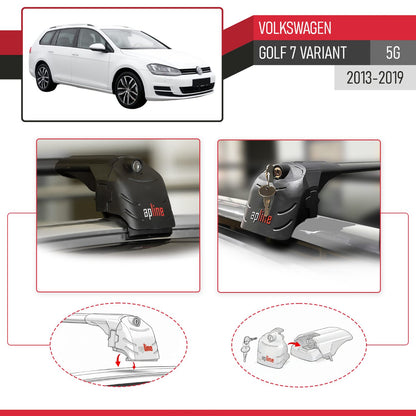 Kompatibel mit Volkswagen Golf 7 (5G) Variant 2013-2019 ACE-2 Relingträger Dachträger Auto Gepäckträger Schwarz Aluminium 2 Stangen
