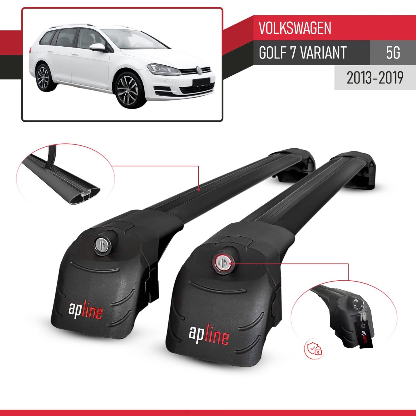 Kompatibel mit Volkswagen Golf 7 (5G) Variant 2013-2019 ACE-2 Relingträger Dachträger Auto Gepäckträger Schwarz Aluminium 2 Stangen