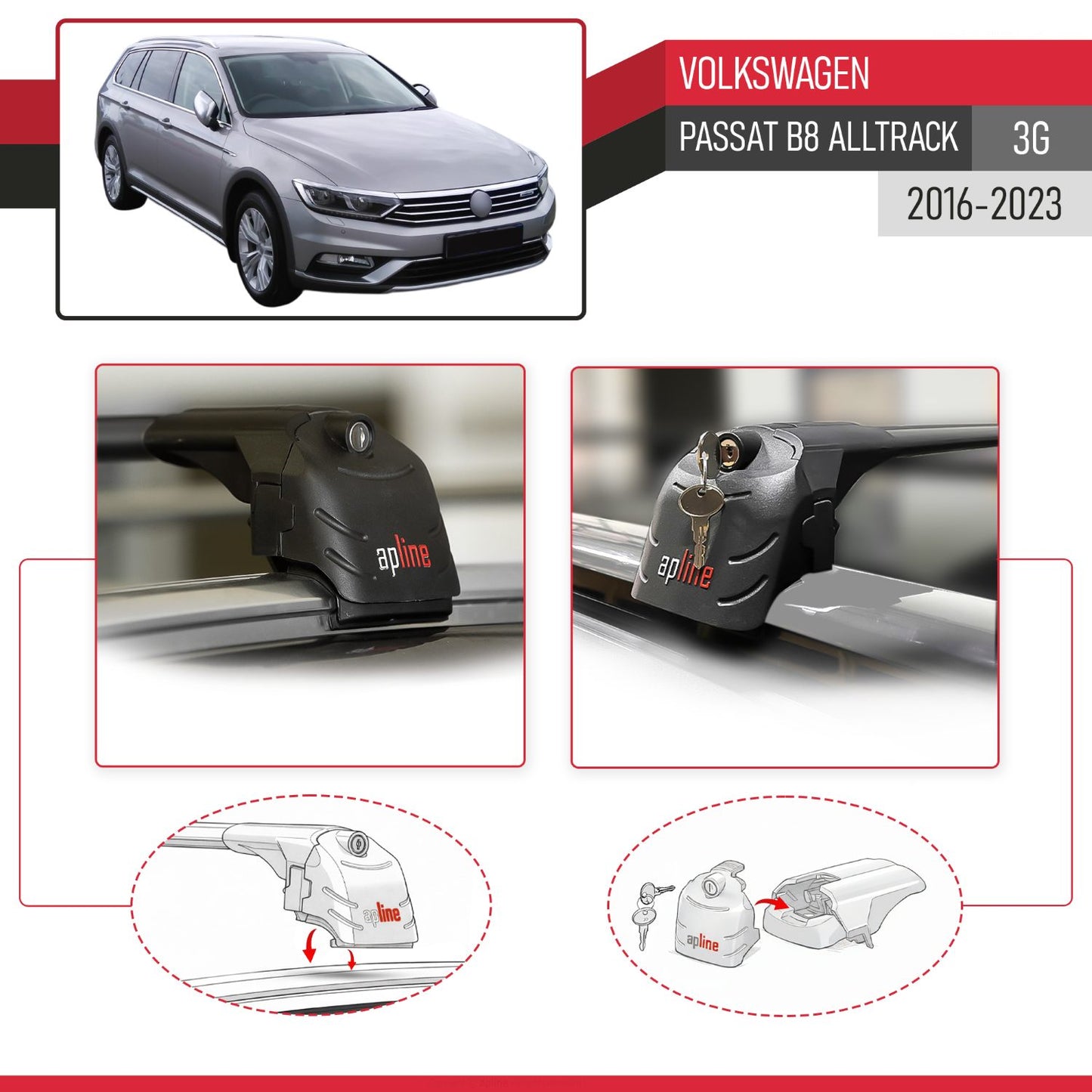 Kompatibel mit Volkswagen Passat B8 (3G) Alltrack 2016-2023 ACE-2 Relingträger Dachträger Auto Gepäckträger Schwarz Aluminium 2 Stangen