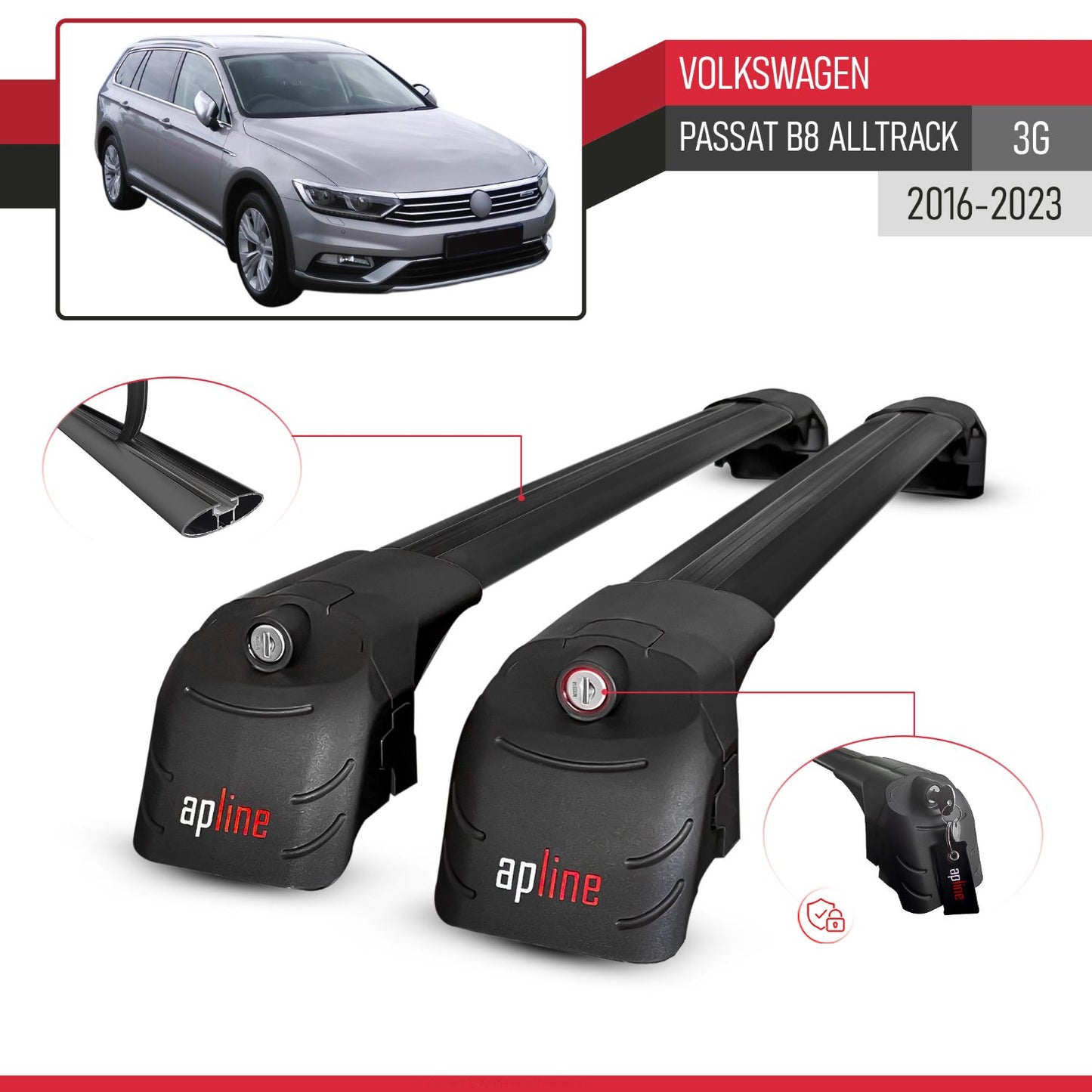 Kompatibel mit Volkswagen Passat B8 (3G) Alltrack 2016-2023 ACE-2 Relingträger Dachträger Auto Gepäckträger Schwarz Aluminium 2 Stangen