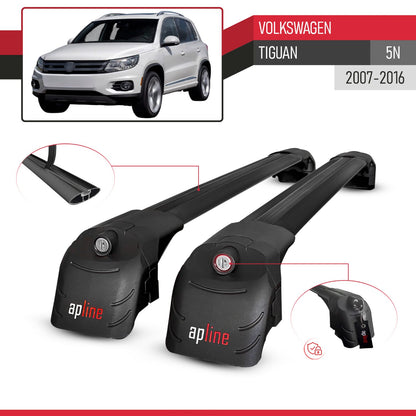 Kompatibel mit Volkswagen Tiguan (5N) 2007-2016 ACE-2 Relingträger Dachträger Auto Gepäckträger Schwarz Aluminium 2 Stangen