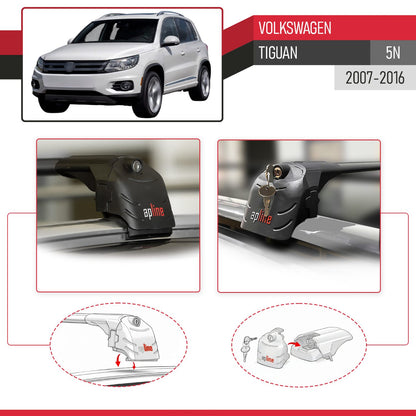 Kompatibel mit Volkswagen Tiguan (5N) 2007-2016 ACE-2 Relingträger Dachträger Auto Gepäckträger Schwarz Aluminium 2 Stangen