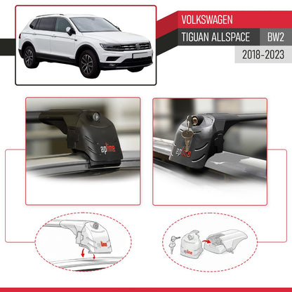 Compatibile con Volkswagen Tiguan Allspace (BW) 2018-2023 ACE-2 Barre Tetto Portapacchi Auto Barre Portatutto Nero Alluminio 2 Barre