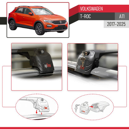 Kompatibel mit Volkswagen T-Roc 2017-2025 ACE-2 Relingträger Dachträger Auto Gepäckträger Schwarz Aluminium 2 Stangen