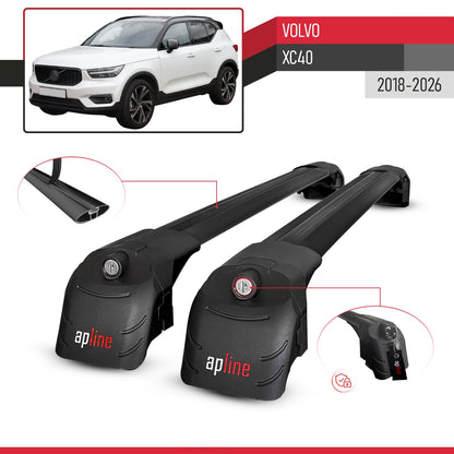 Compatible avec Volvo XC40 2018-2026 ACE-2 modèle Barres de Toit Railing Porte-Bagages de Voiture Noir Aluminium Barres