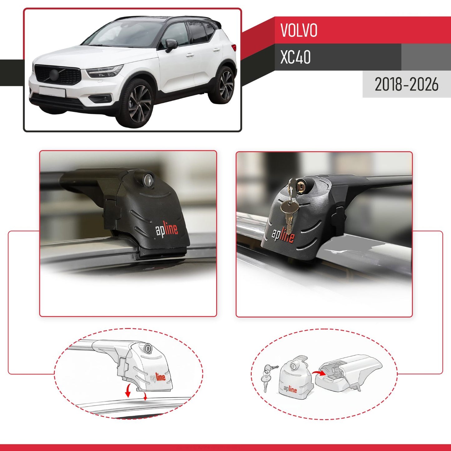 Compatible avec Volvo XC40 2018-2026 ACE-2 modèle Barres de Toit Railing Porte-Bagages de Voiture Noir Aluminium Barres