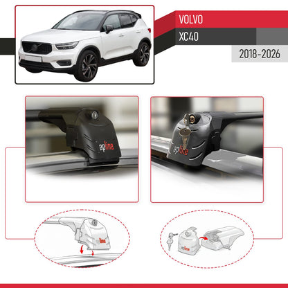 Compatible avec Volvo XC40 2018-2026 ACE-2 modèle Barres de Toit Railing Porte-Bagages de Voiture Noir Aluminium Barres