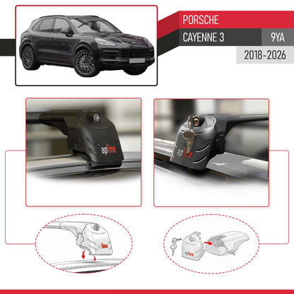Compatible avec Porsche Cayenne 3 (9YA) 2018-2026 ACE-2 modèle Barres de Toit Railing Porte-Bagages de Voiture Noir Aluminium Barres