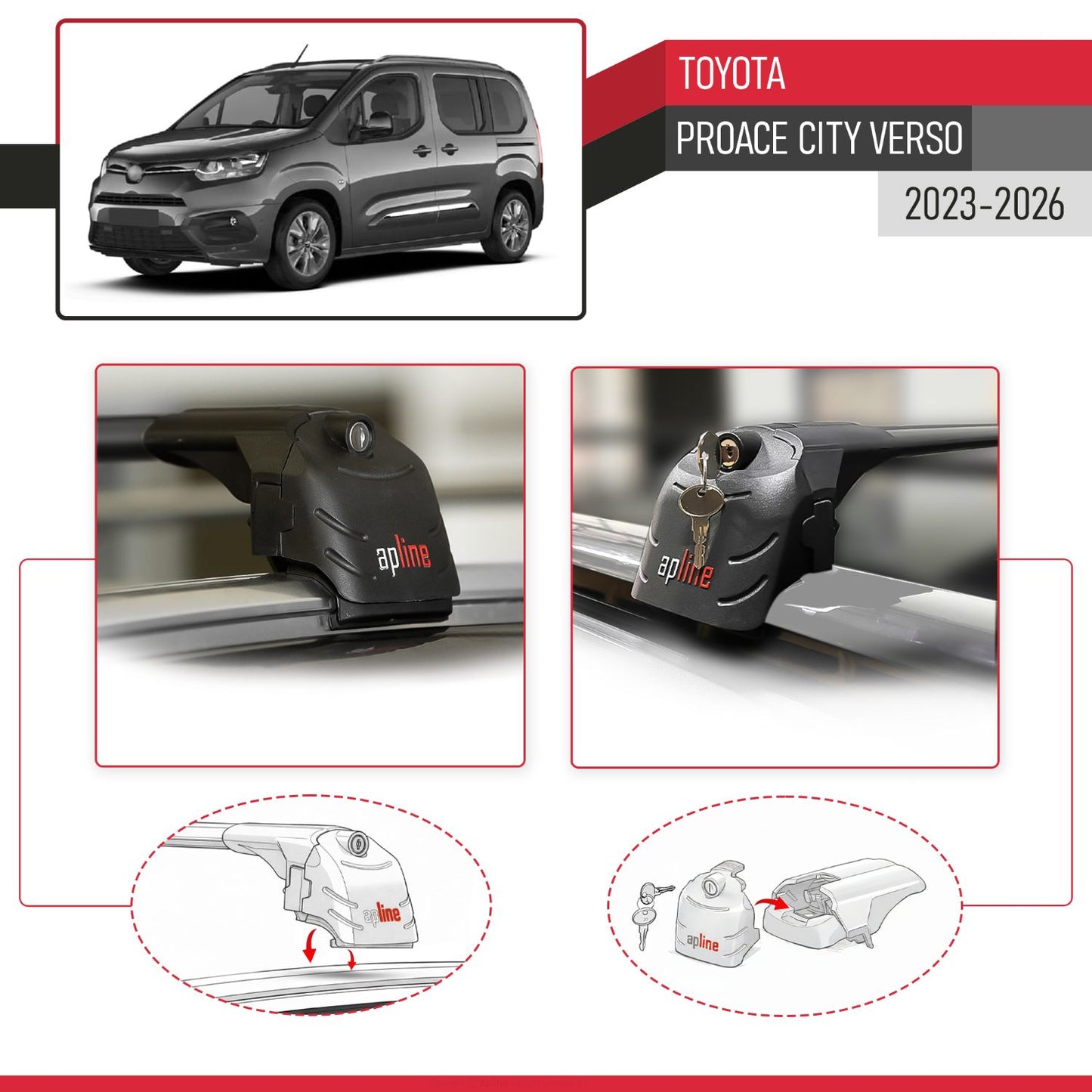 ACE-2 Dakdrager bagagedrager compatibel met Toyota Proace City Verso 2023-2025 Spoorstaven Zwart Aluminium 2 Staven
