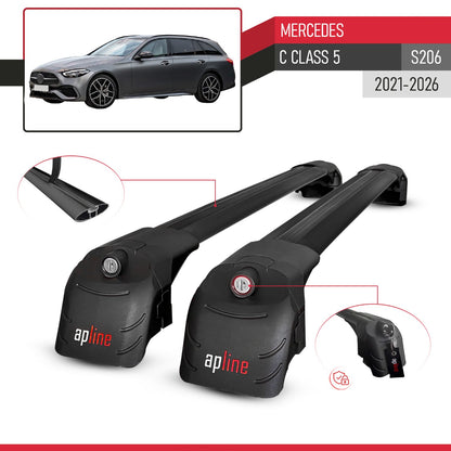 Compatible avec Mercedes C Class 5 (S206) 2021-2026 ACE-2 modèle Barres de Toit Railing Porte-Bagages de Voiture Noir Aluminium Barres
