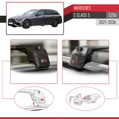 Compatible avec Mercedes C Class 5 (S206) 2021-2026 ACE-2 modèle Barres de Toit Railing Porte-Bagages de Voiture Noir Aluminium Barres