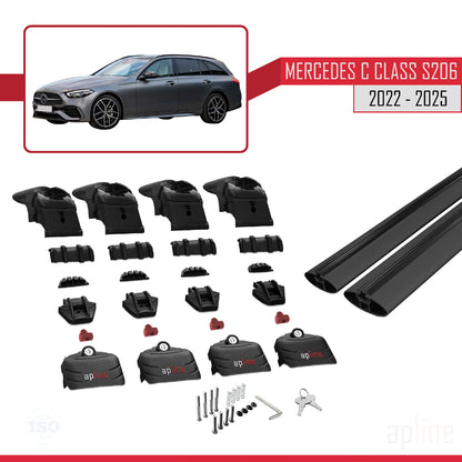 Compatible avec Mercedes Classe C 5 (S206) 2022-2025 ACE-2 Barres de Toit Railing Porte-Bagages de Voiture Noir Aluminium 2 Barres