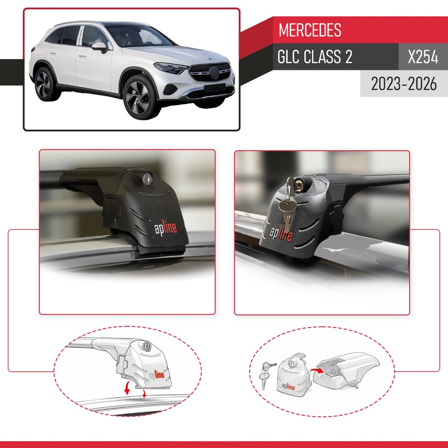 Compatibile con Mercedes Classe GLC 2 (X254) 2023-2025 ACE-2 Barre Tetto Portapacchi Auto Barre Portatutto Nero Alluminio 2 Barre