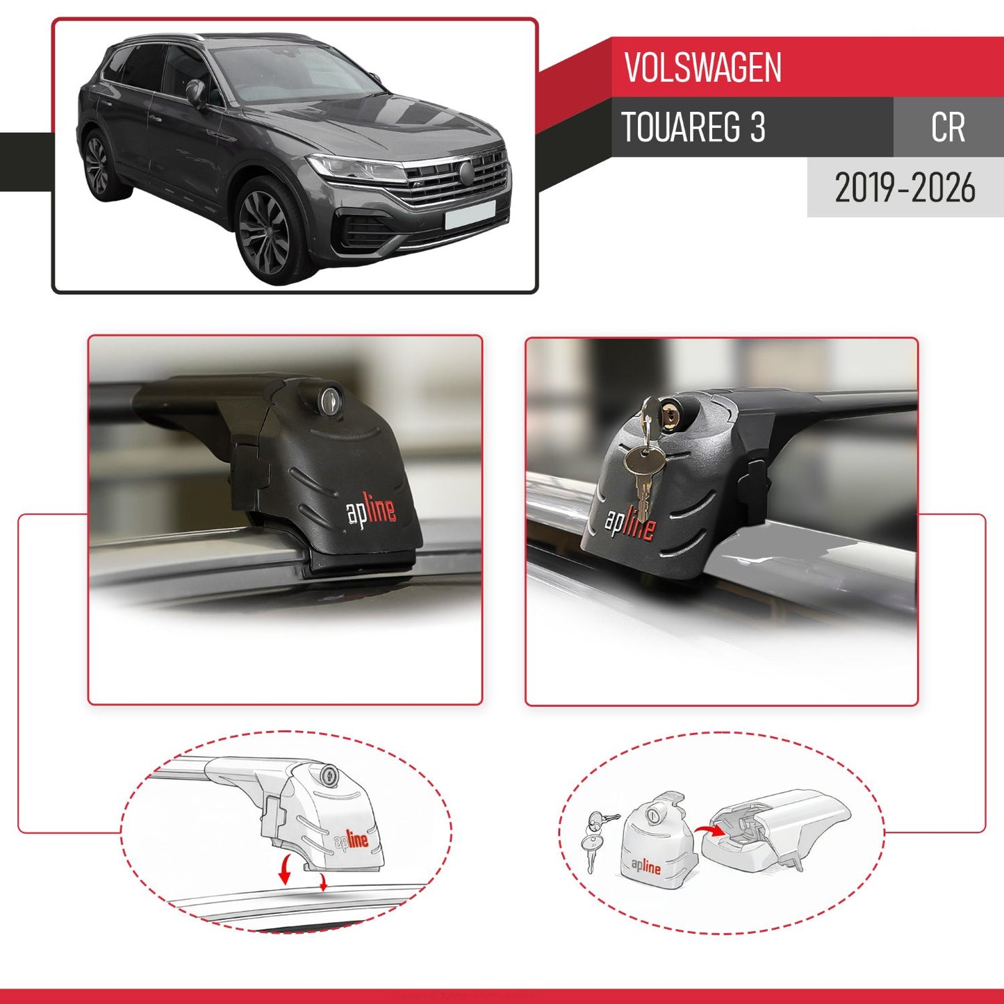 Compatible avec Volkswagen Touareg 3 (CR) 2019-2026 ACE-2 modèle Barres de Toit Railing Porte-Bagages de Voiture Noir Aluminium Barres