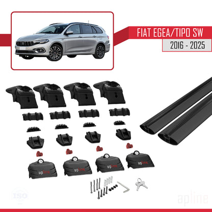 Compatible avec Fiat Egea Break 2016-2025 ACE-2 Barres de Toit Railing Porte-Bagages de Voiture Noir Aluminium 2 Barres