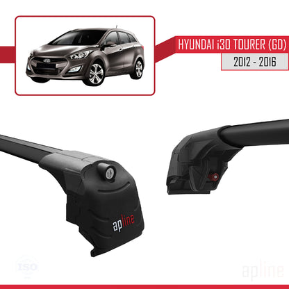 Compatible avec Hyundai i30 2 (GD) Tourer 2012-2016 ACE-2 Barres de Toit Railing Porte-Bagages de Voiture Noir Aluminium 2 Barres