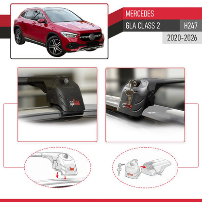 Compatible avec Mercedes GLA Class 2 (H247) 2020-2026 ACE-2 modèle Barres de Toit Railing Porte-Bagages de Voiture Noir Aluminium Barres
