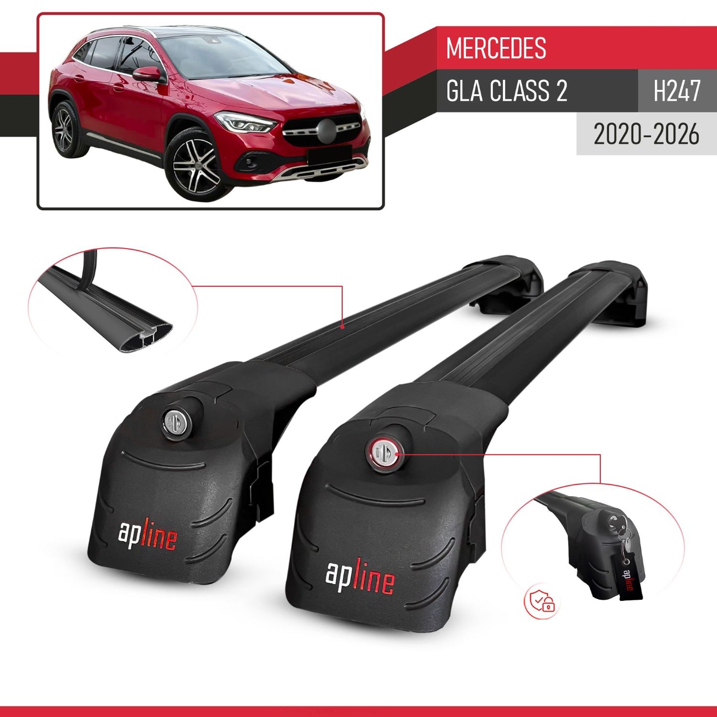 Compatible avec Mercedes GLA Class 2 (H247) 2020-2026 ACE-2 modèle Barres de Toit Railing Porte-Bagages de Voiture Noir Aluminium Barres