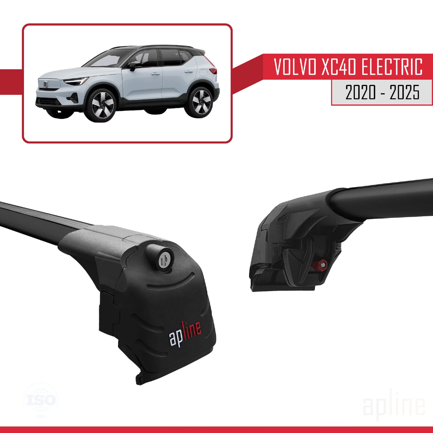 Compatible avec Volvo XC40 (Elektrik) 2020-2025 ACE-2 Barres de Toit Railing Porte-Bagages de Voiture Noir Aluminium 2 Barres