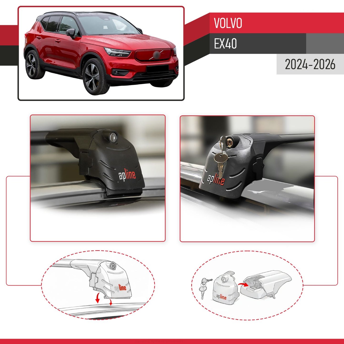 Kompatibel mit Volvo XC40 (Elektrik) 2020-2025 ACE-2 Relingträger Dachträger Auto Gepäckträger Schwarz Aluminium 2 Stangen