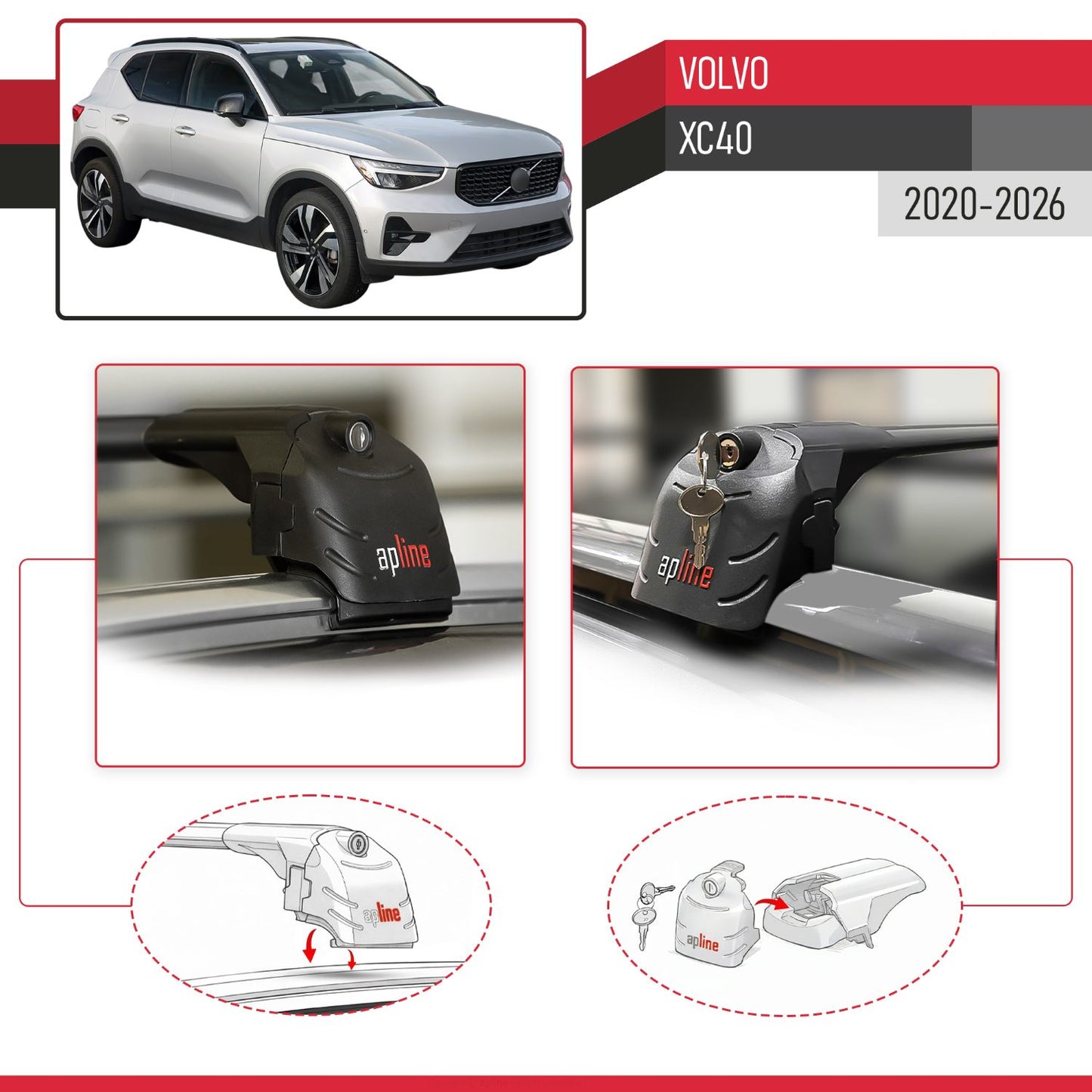 Compatible avec Volvo XC40 2020-2026 ACE-2 modèle Barres de Toit Railing Porte-Bagages de Voiture Noir Aluminium Barres