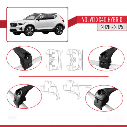 Compatible con Volvo XC40 (Hibrit) 2020-2025 ACE-2 Barras de Techo Auto Portaequipajes Barras Transversales Negro Aluminio 2 Barras