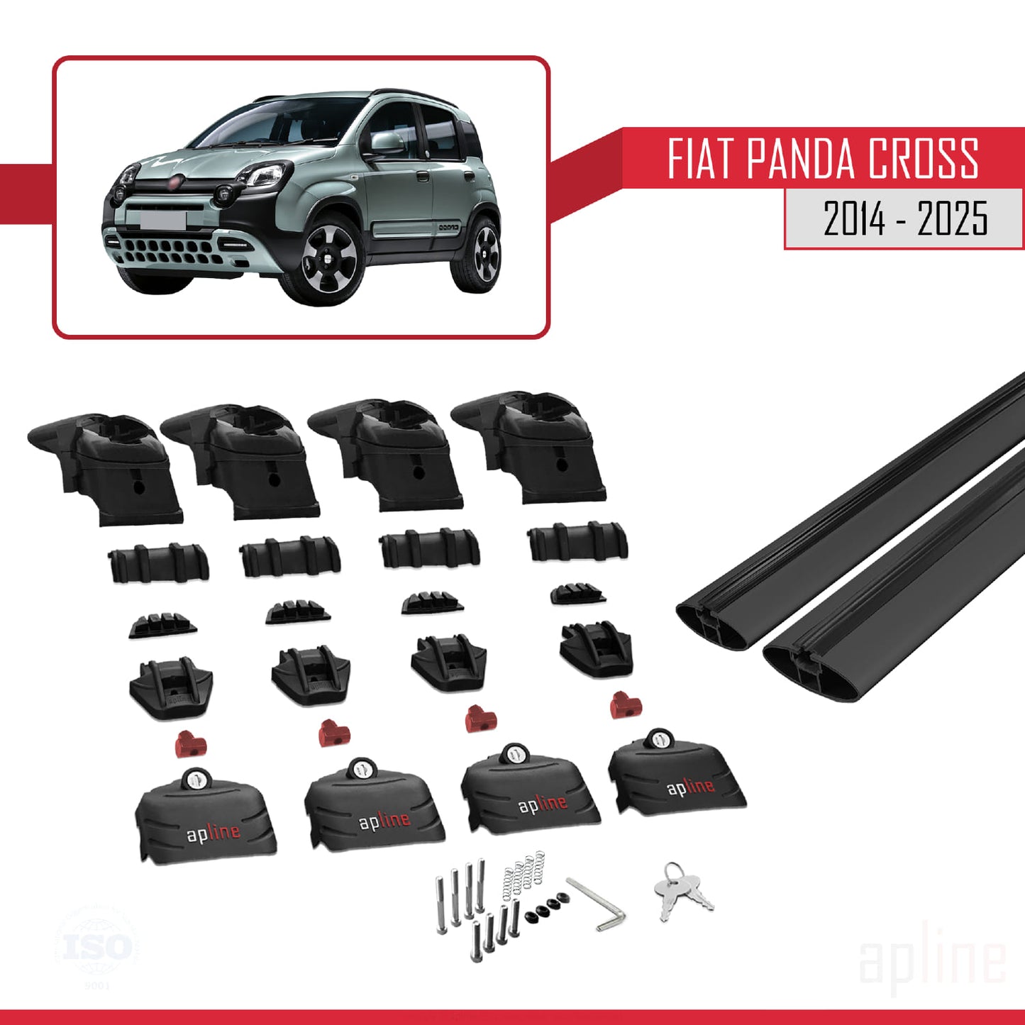 Compatibile con Fiat Panda Cross 2014-2025 ACE-2 Barre Tetto Portapacchi Auto Barre Portatutto Nero Alluminio 2 Barre