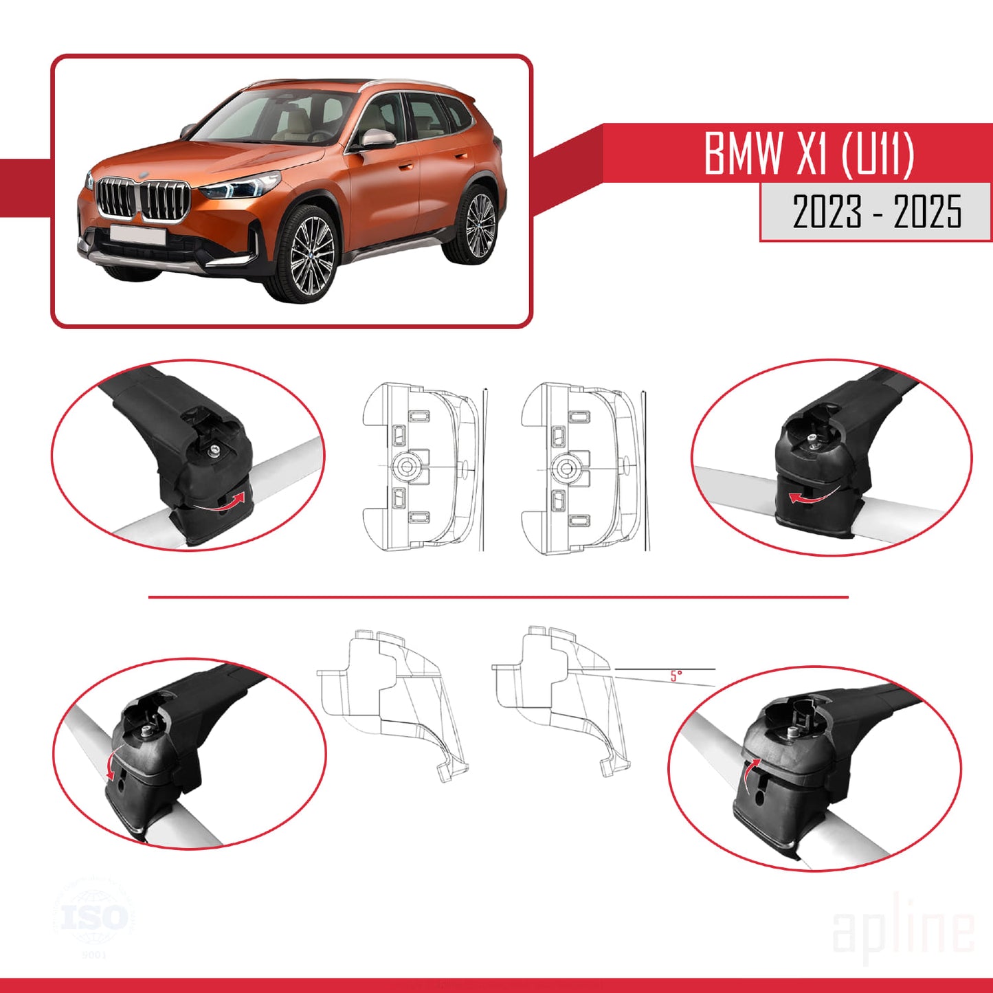 Kompatibel mit BMW X1 (U11) 2023-2025 ACE-2 Relingträger Dachträger Auto Gepäckträger Schwarz Aluminium 2 Stangen
