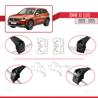 Kompatibel mit BMW X1 (U11) 2023-2025 ACE-2 Relingträger Dachträger Auto Gepäckträger Schwarz Aluminium 2 Stangen