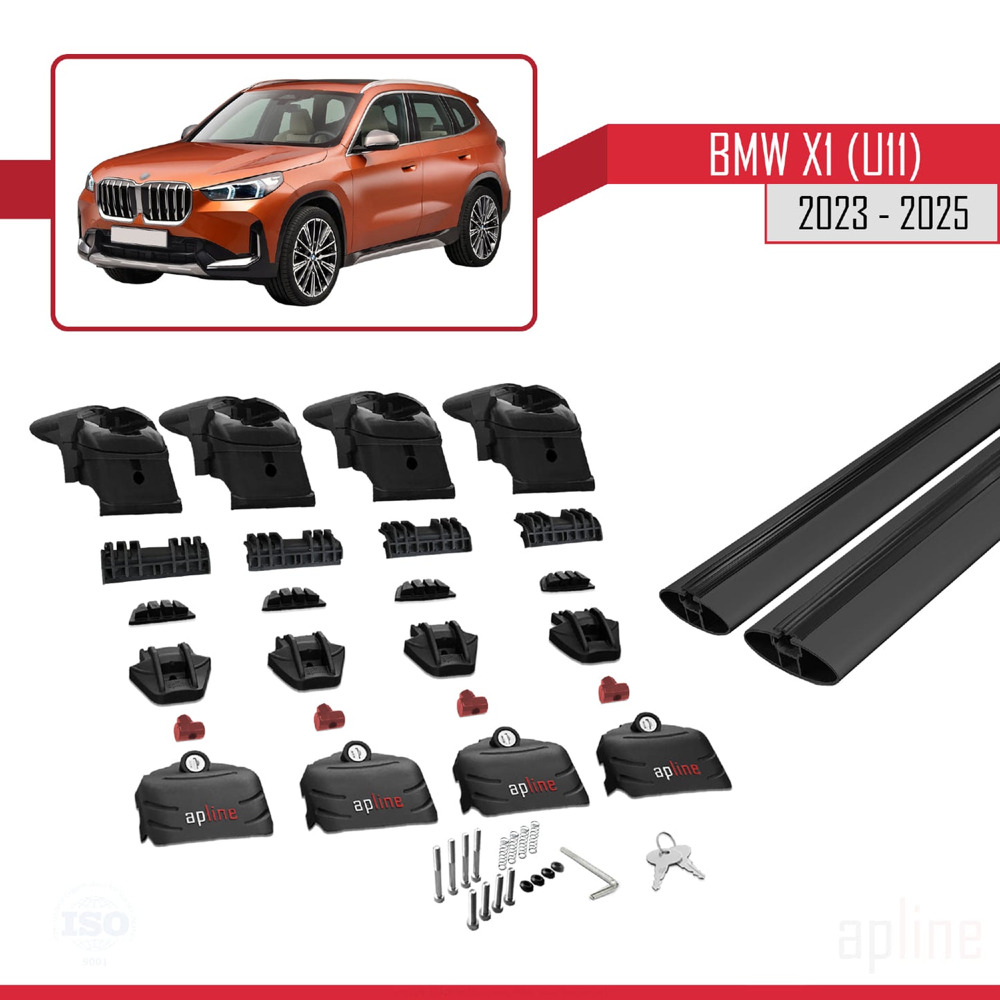 Kompatibel mit BMW X1 (U11) 2023-2025 ACE-2 Relingträger Dachträger Auto Gepäckträger Schwarz Aluminium 2 Stangen