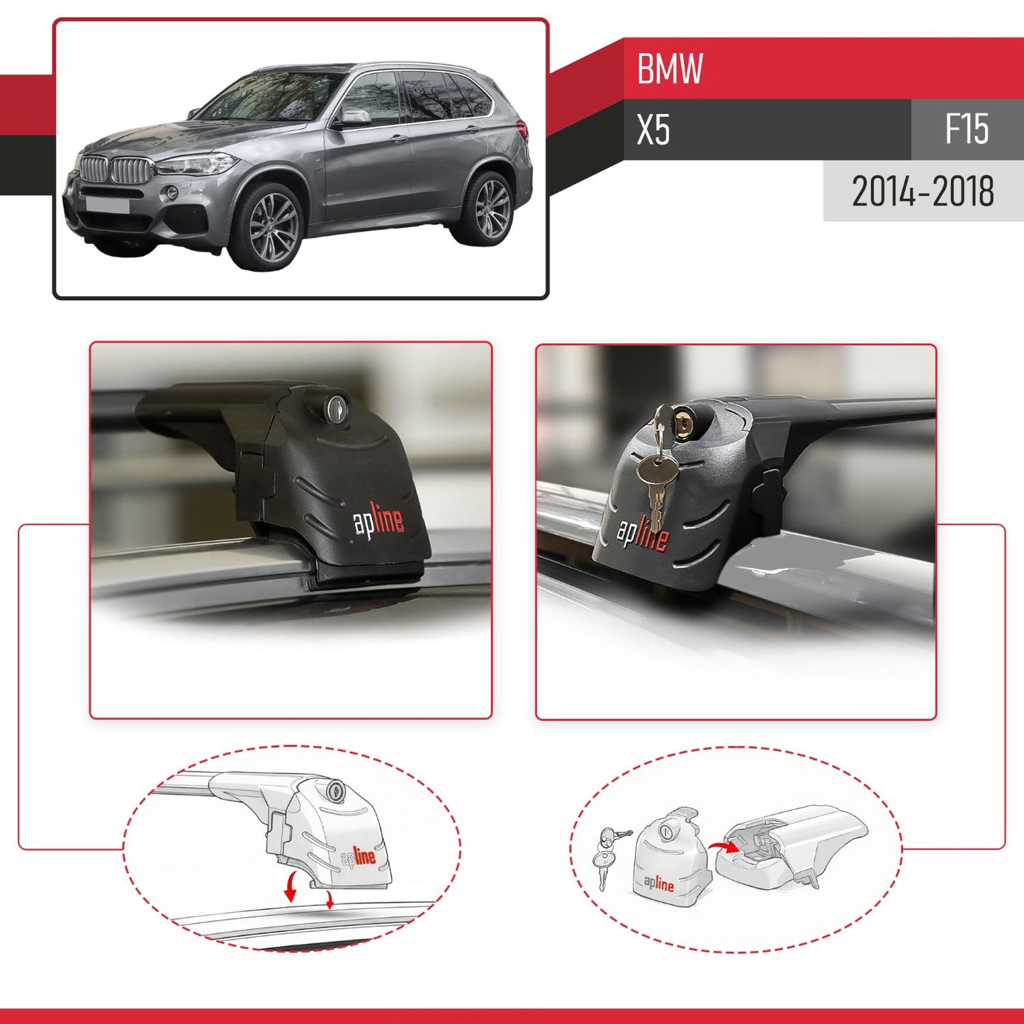 Kompatibel mit BMW X5 (F15) 2014-2018 ACE-2 Relingträger Dachträger Auto Gepäckträger Schwarz Aluminium 2 Stangen