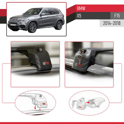 Kompatibel mit BMW X5 (F15) 2014-2018 ACE-2 Relingträger Dachträger Auto Gepäckträger Schwarz Aluminium 2 Stangen