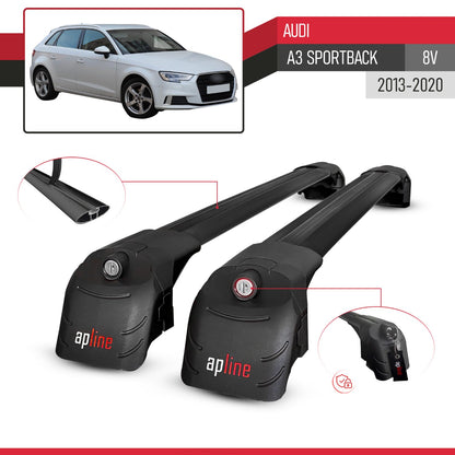 Compatible avec Audi A3 Sportback (8V) 2013-2020 ACE-2 modèle Barres de Toit Railing Porte-Bagages de Voiture Noir Aluminium Barres