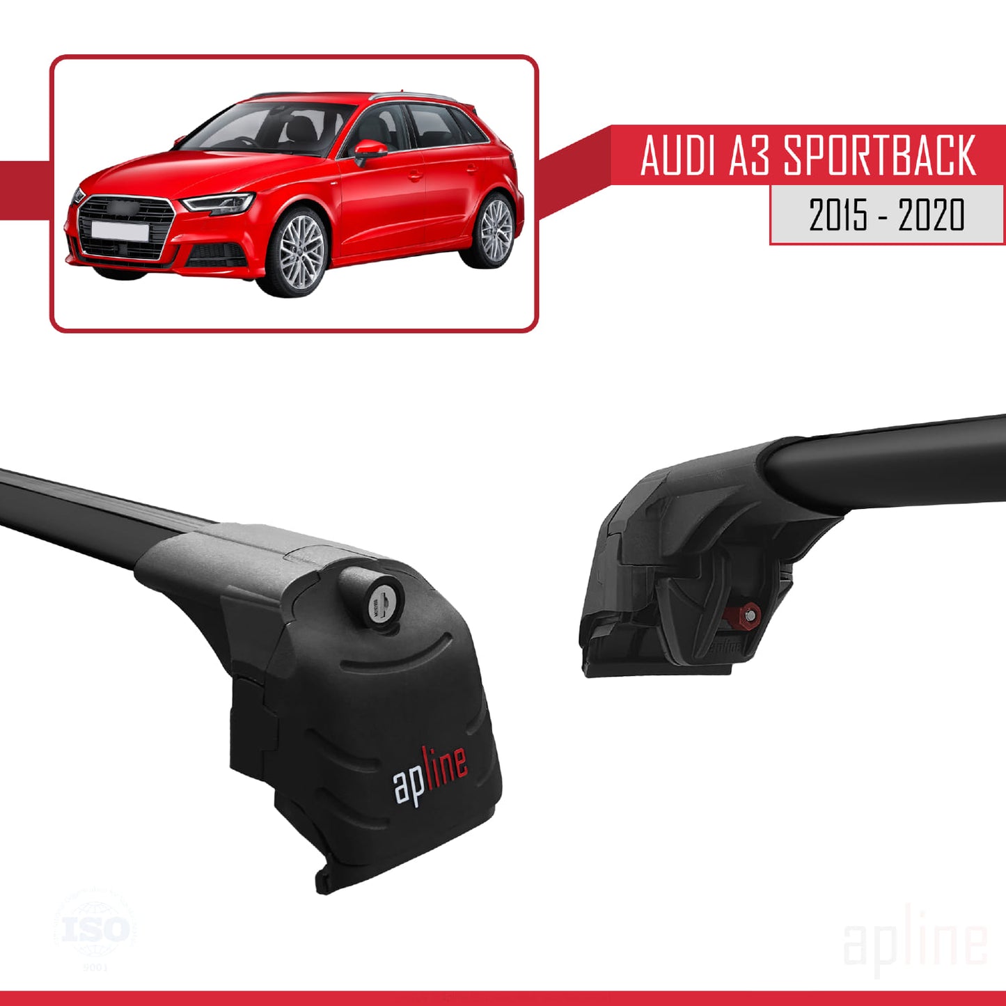 Compatible avec Audi A3 Sportback 2015-2020 ACE-2 Barres de Toit Railing Porte-Bagages de Voiture Noir Aluminium 2 Barres