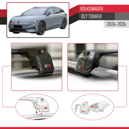 Compatible avec Volkswagen ID.7 Tourer 2024-2026 ACE-2 modèle Barres de Toit Railing Porte-Bagages de Voiture Noir Aluminium Barres