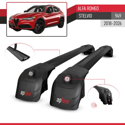 ACE-2 Dakdrager bagagedrager compatibel met Alfa Romeo Stelvio 2018-2024 Spoorstaven Zwart Aluminium 2 Staven