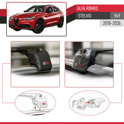 ACE-2 Dakdrager bagagedrager compatibel met Alfa Romeo Stelvio 2018-2024 Spoorstaven Zwart Aluminium 2 Staven