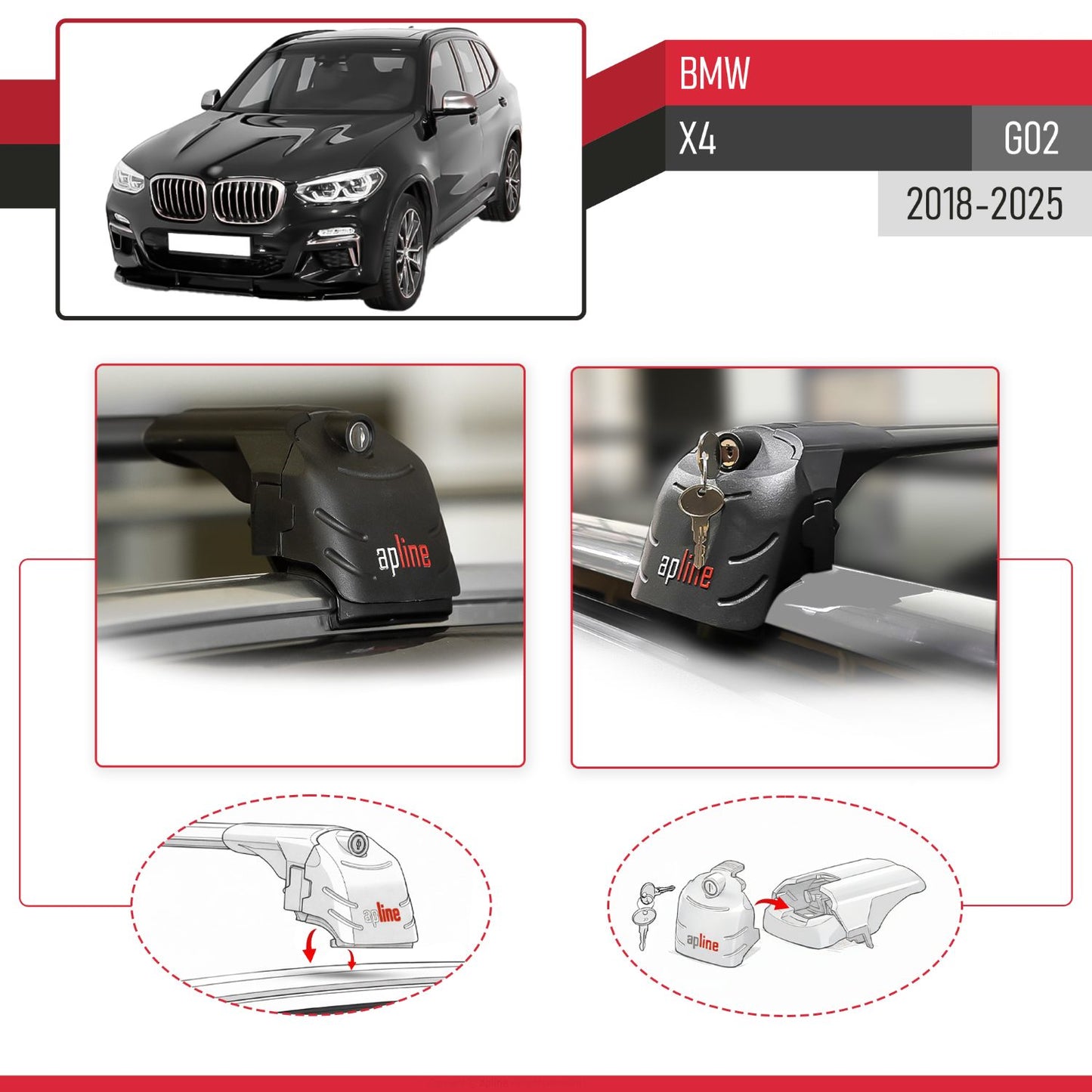 Kompatibel mit BMW X4 (G02) 2018-2023 ACE-2 Relingträger Dachträger Auto Gepäckträger Schwarz Aluminium 2 Stangen
