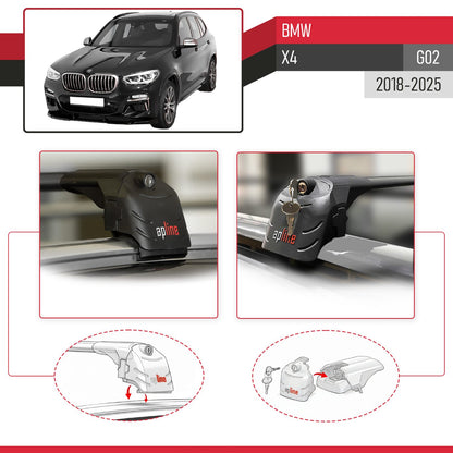 Kompatibel mit BMW X4 (G02) 2018-2023 ACE-2 Relingträger Dachträger Auto Gepäckträger Schwarz Aluminium 2 Stangen