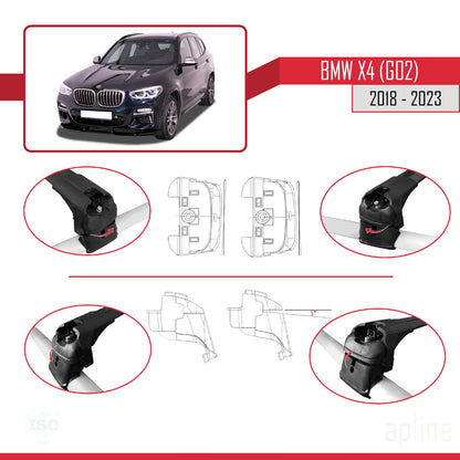 Compatible avec BMW X4 (G02) 2018-2023 ACE-2 Barres de Toit Railing Porte-Bagages de Voiture Noir Aluminium 2 Barres