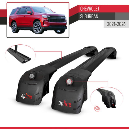 Compatible avec Chevrolet Suburban 2021-2026 ACE-2 modèle Barres de Toit Railing Porte-Bagages de Voiture Noir Aluminium Barres