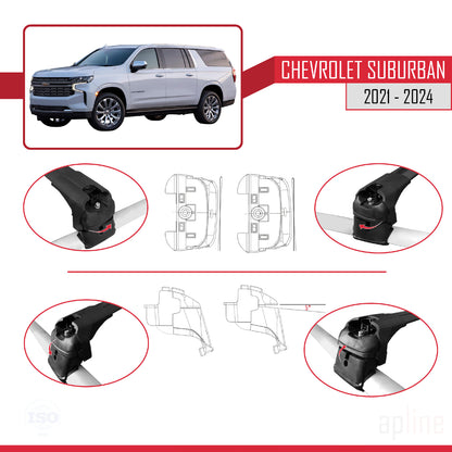 Compatible avec Chevrolet Suburban 2021-2024 ACE-2 Barres de Toit Railing Porte-Bagages de Voiture Noir Aluminium 2 Barres