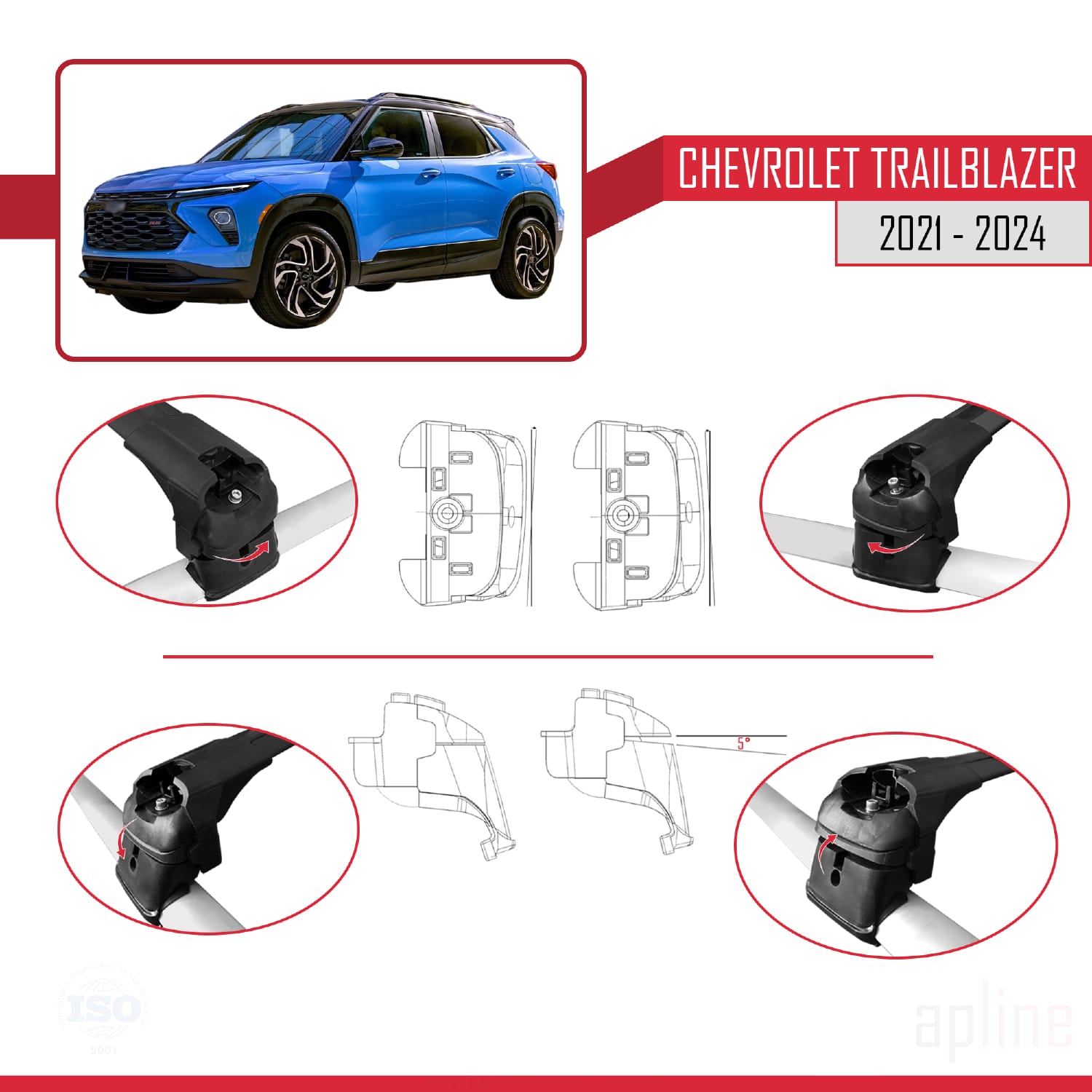 Compatible avec Chevrolet Trailblazer 2021-2024 ACE-2 Barres de Toit Railing Porte-Bagages de Voiture Noir Aluminium 2 Barres